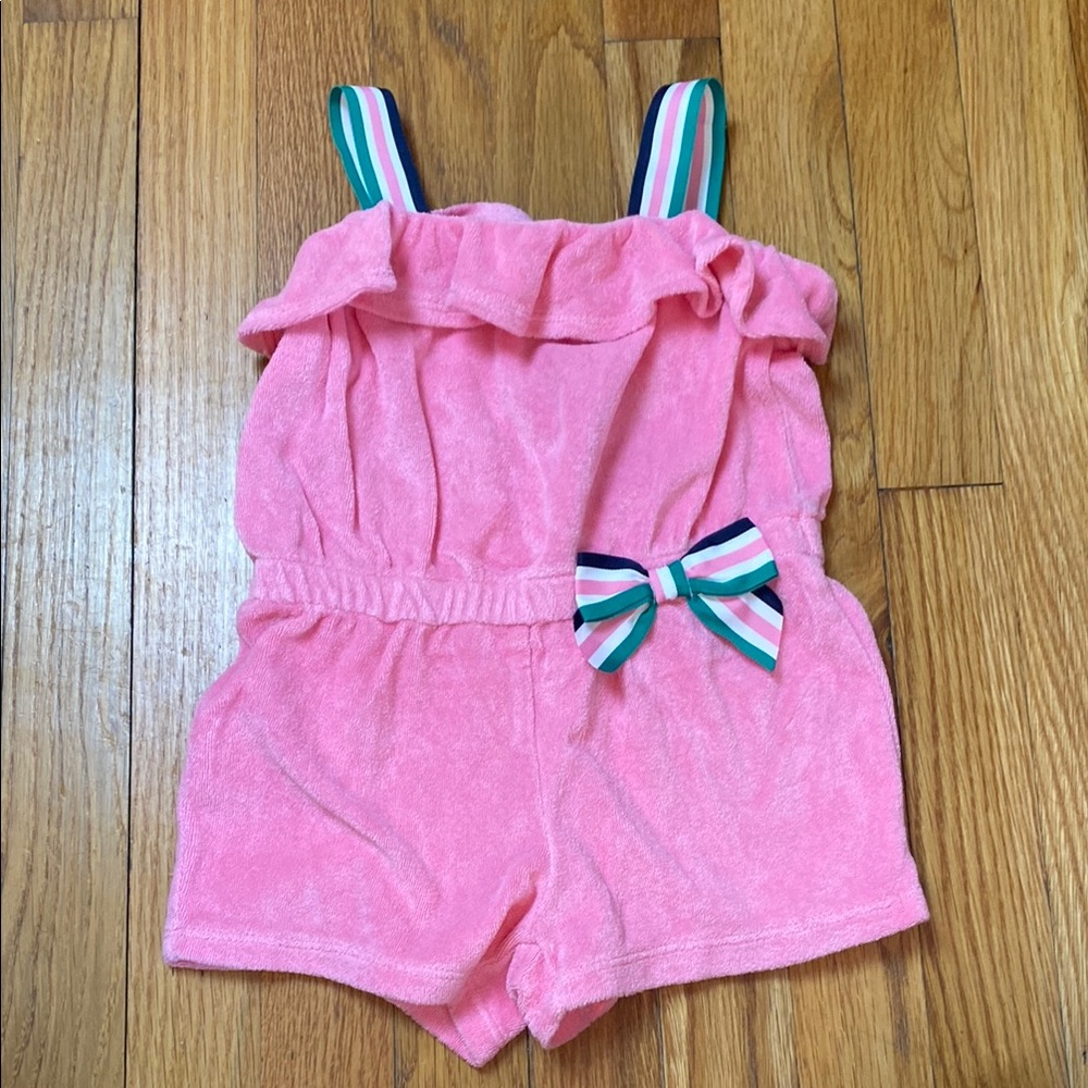 Janie and Jack Pink Terry Romper with Striped Bow